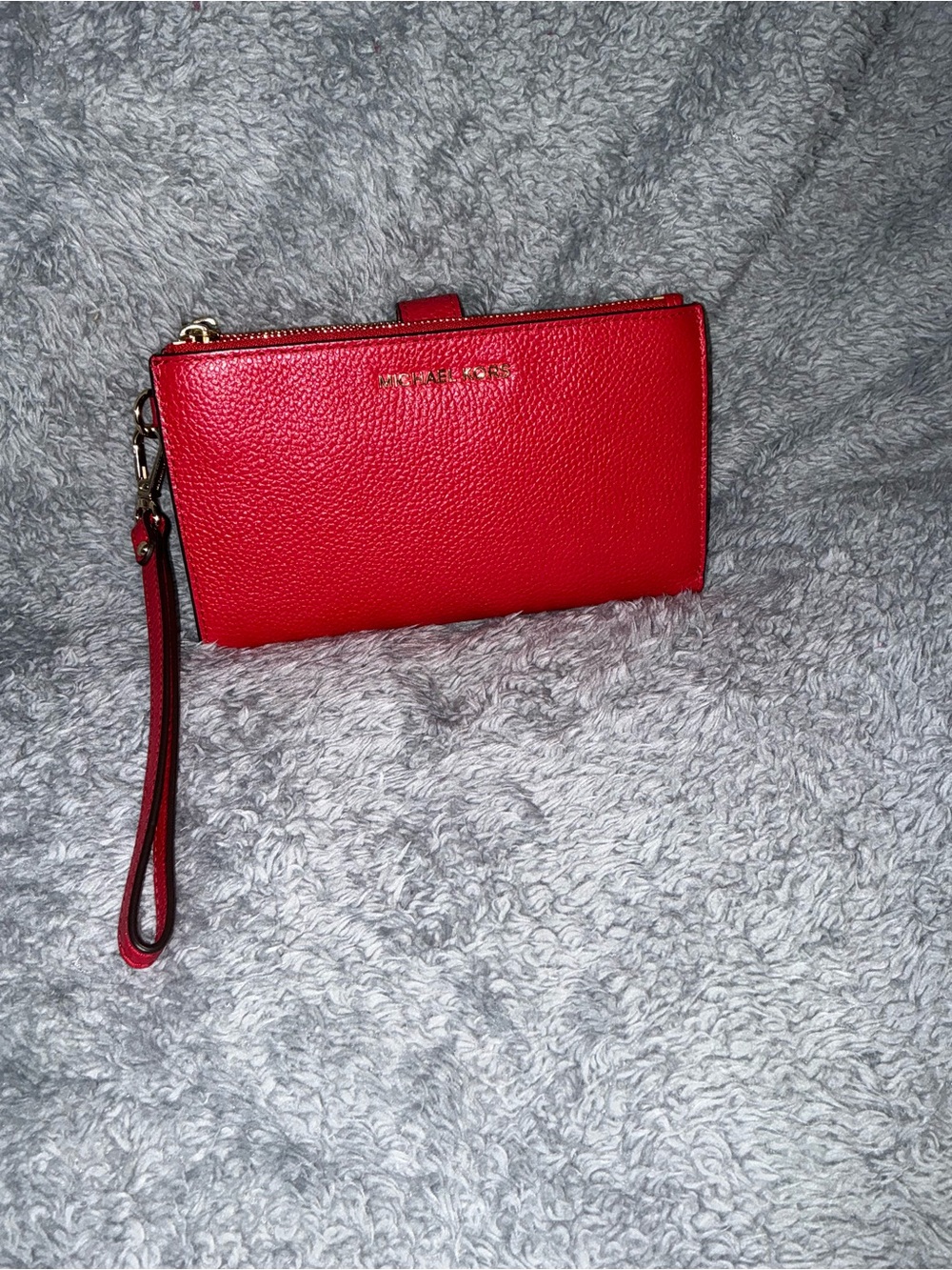 Michael Kors Red Pebbled Leather Wristlet Wallet Gold Hardware
